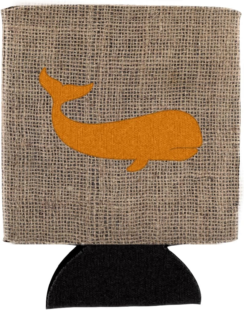 Caroline's Treasures BB1021-BL-OR-CC Whale Burlap and Orange BB1021 Can or Bottle Hugger Cooler Washable Drink Sleeve Collapsible Beverage Insulated Holder, Can Hugger, Multicolor