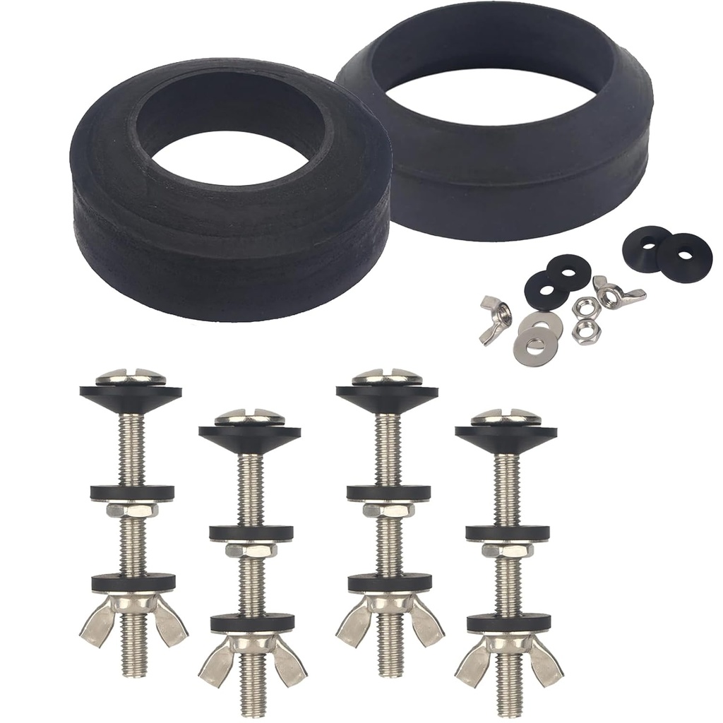 Universal Toilet Tank to Bowl Gasket & Tank to Bowl Bolts, 2 Kind Gasket and 4 Pieces 5/16 * 3.15 Inch Toilet Tank Bolts, Fit Most 2-Inch and 3-Inch Flush Valve Opening
