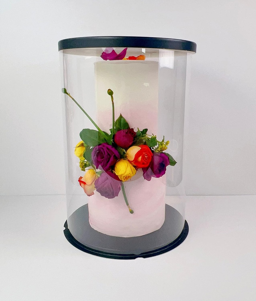 Sweet Degrees Kitchen 2 Sets Extra Tall Black Clear Cake Boxes With Ribbon Plus 15 Free Baking Recipes, Clear Gift Box, Tall Transparent Cake Box - Cake Carrier (Black 12" D x 18" H)