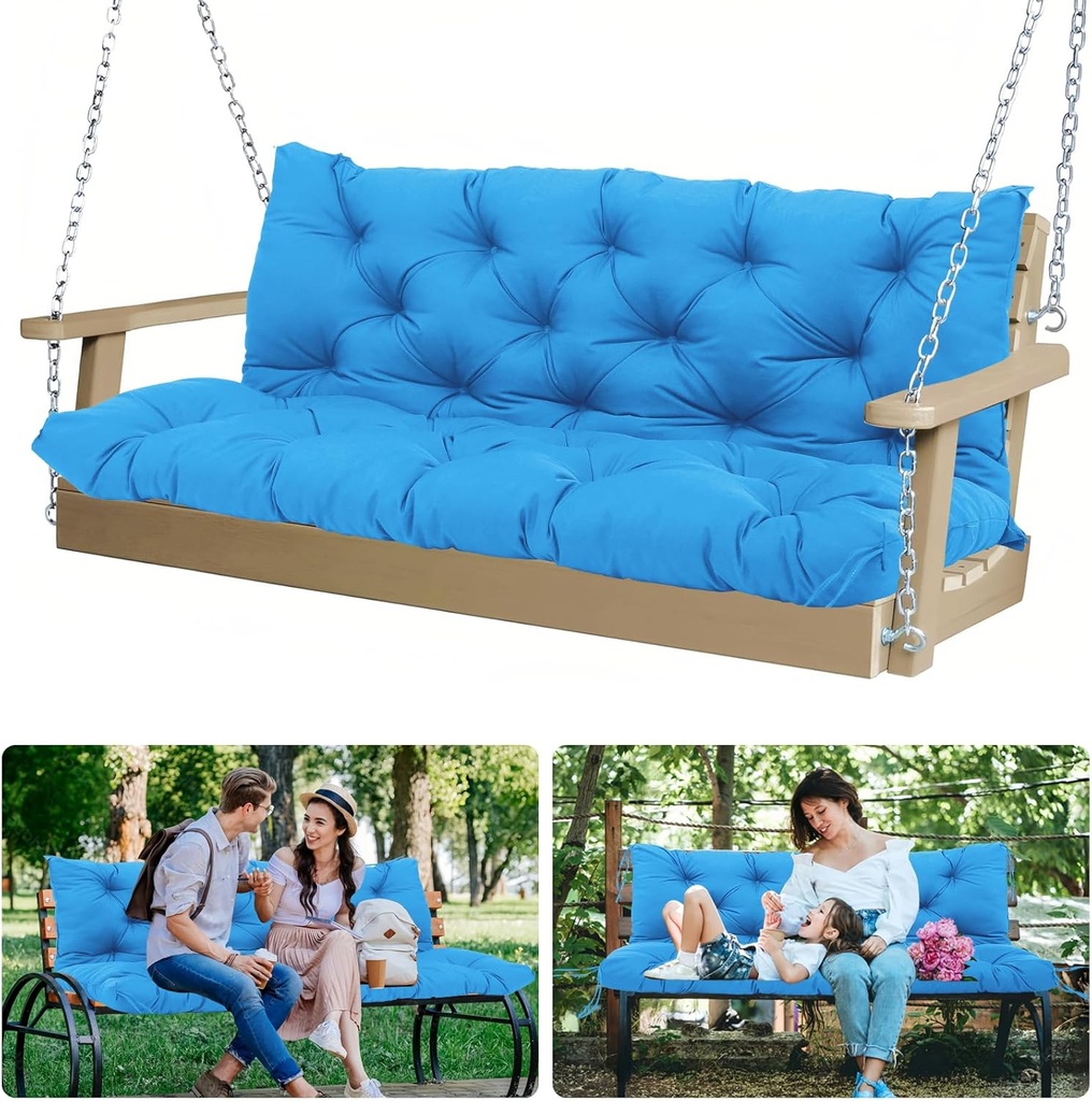 Premium 5" Thicken Porch Swing Cushions Waterproof 2 Seater Replacement Cushions with Backrest and Adjustable Straps, Outdoor Furniture Cushions for Patio, Garden(Peacock Blue 48×40×5inch)