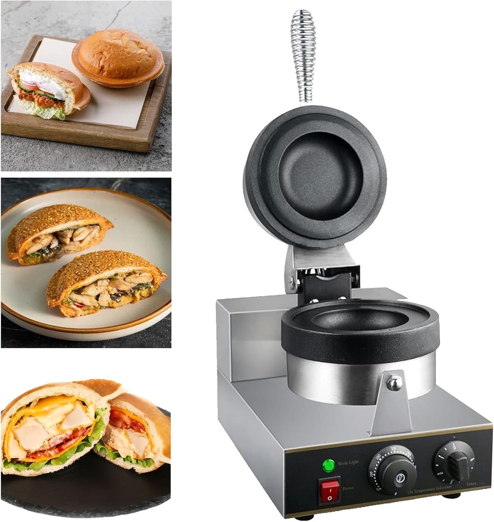 Burger Machine Burgers Press Waffle Iron Machine 1300 W, Commercial Electric Burger Maker, 50-300°C Temperature Control 0-5 Minutes Time Setting, Ice Cream Burgers Mold for Home