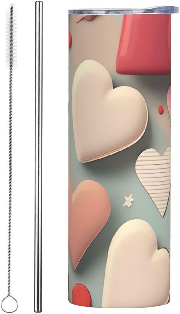 20ozLove pattern stainless steel straw lid cup, double-layer stainless steel, can be drunk directly or with a straw