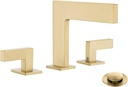 Simple Brass 2-Handle Waterfall Widespread Bathroom Sink Faucet with Drain Assembly Brushed Gold