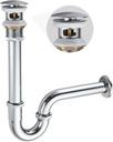 Bathroom Sink Bottle P Trap, U-Shape 1-1/4 inch Slip Inlet Drain Complete Kit, Lavatory Sink Stopper Set with Overflow, Chrome
