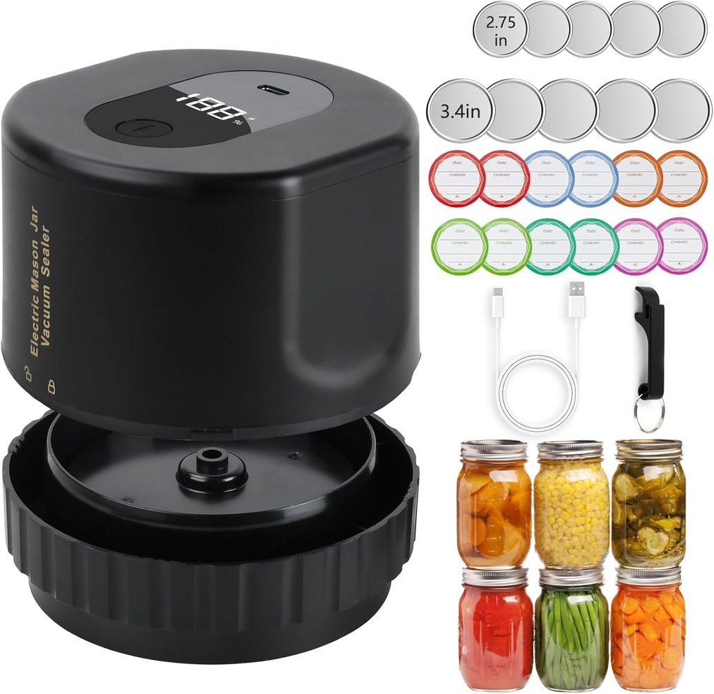 Mason Jar Vacuum Sealer, Electric Jar Vacuum Sealer Kit, New Technology Electric Air Vacuum Sealing Kit,10 Seconds Seal,For Household Use,Travel and Batch Canning Supplies, Ideal Present for Mom, Wife