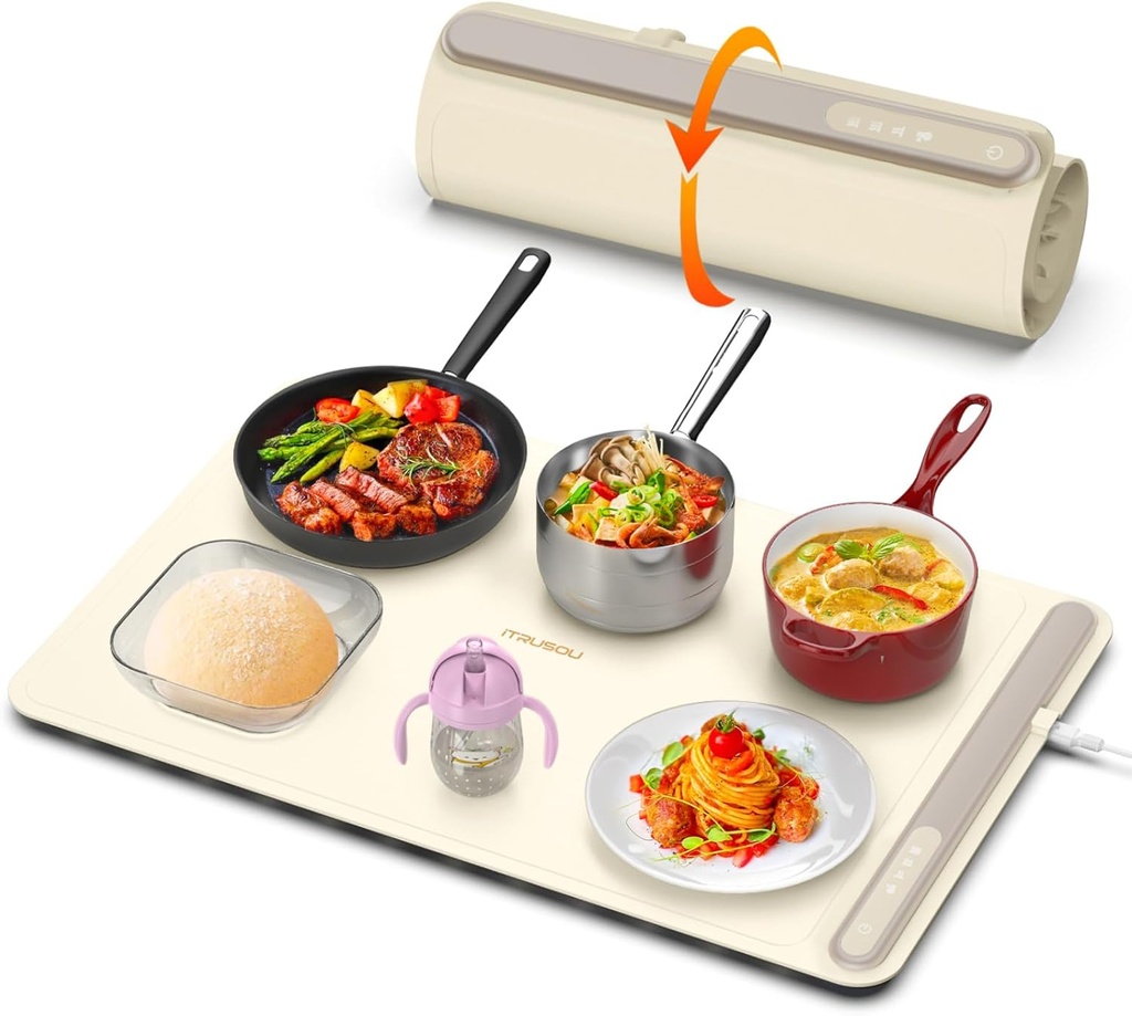 Electric Warming Tray - Full Surface Heating,Rollable & Portable,Premium Silicone Nano-Material,3 Temperature Settings,Auto Shut-Off -Versatile Food Warmer for Gatherings,Parties,Everyday Use