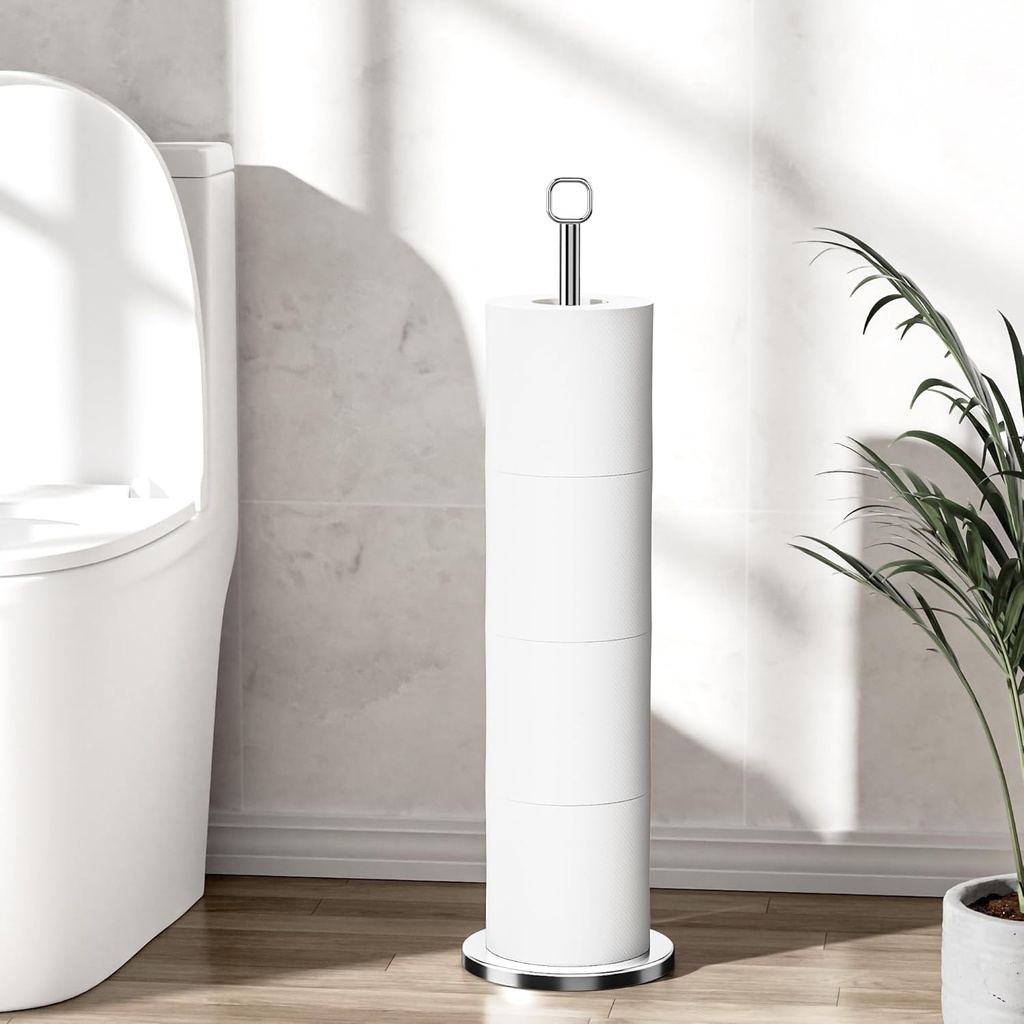 Toilet Paper Holder Stand - Free-Standing Tissue Paper Storage with Reserve Function, Black Toilet Paper Roll Holder for Bathroom, Stainless Steel.