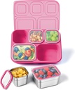Stainless Steel Snackle Box Container, 5 Compartment Lunch Bento Box, Reusable Food Storage Snack Box for School, Work, and Travel, BPA Free and Dishwasher Safe, Pink (1 Pack)