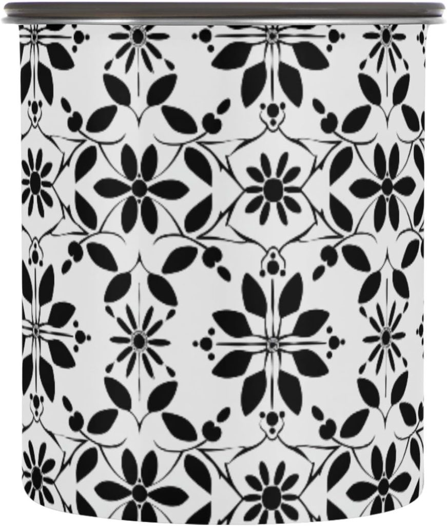 Geometric Abstract Floral Airtight Coffee Bean Canister 30oz Food Storage Containers with Lids For Gournd, Tea, Sugar, Flour, Rice, Cereal, Candy Cookie Jar