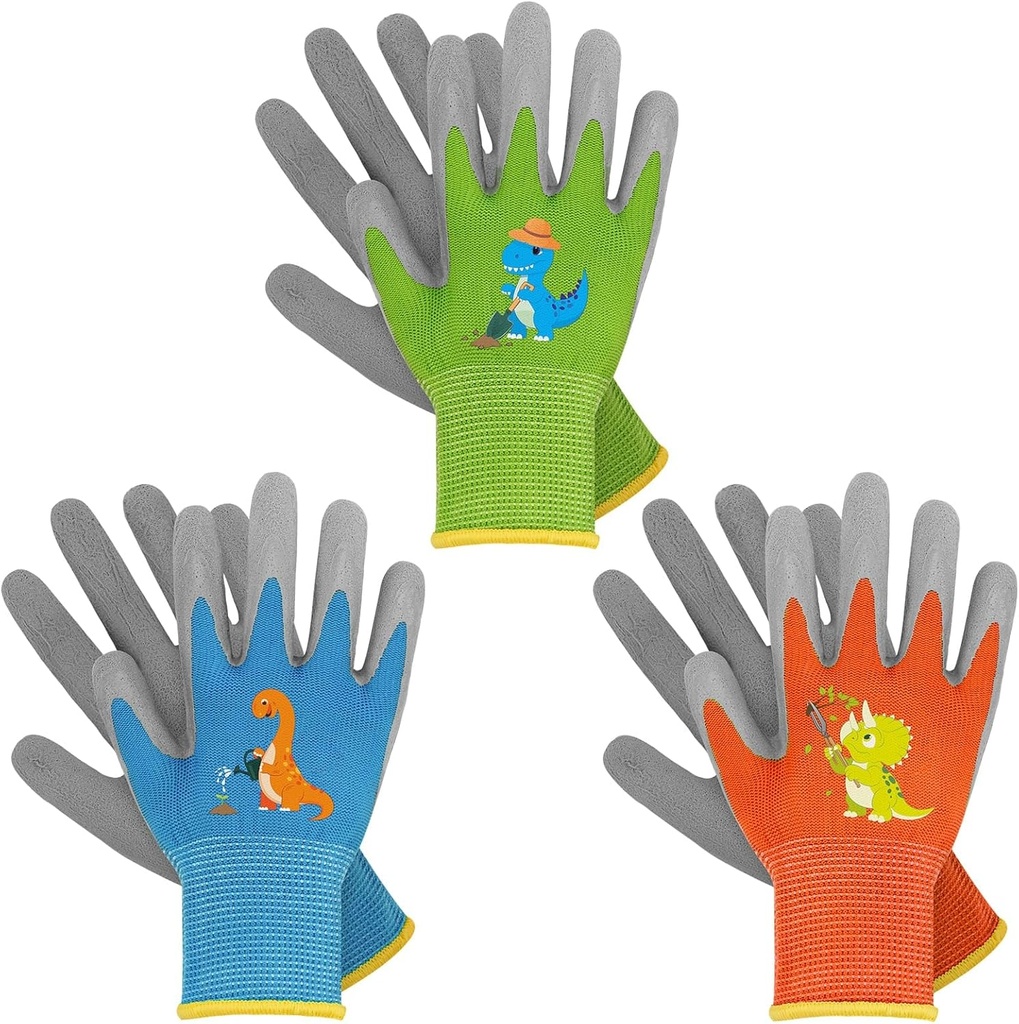 WAWSAM Kids Gardening Gloves 3 Pairs Toddlers Rubber Coated Work Gloves Children Garden Gloves