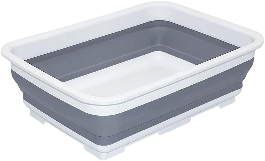 Collapsible Dish Pans – 10L (2.6 Gal) Foldable Sink Tub, 14.5'' x 10.5'' x 5", Compact and Space-Saving Multiuse Foldable Basin for Dish Washing, Camping, RV and Vegetable Cleaning