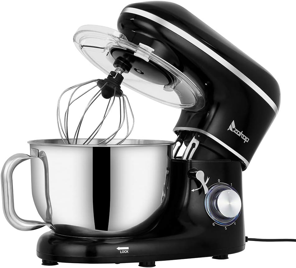 ZOKOP Stand Mixer,6.5-QT 660W 6-Speed Tilt-Head Food Mixer, Kitchen Electric Mixer with Dough Hook, Wire Whip & Beater (6.5QT, Black)