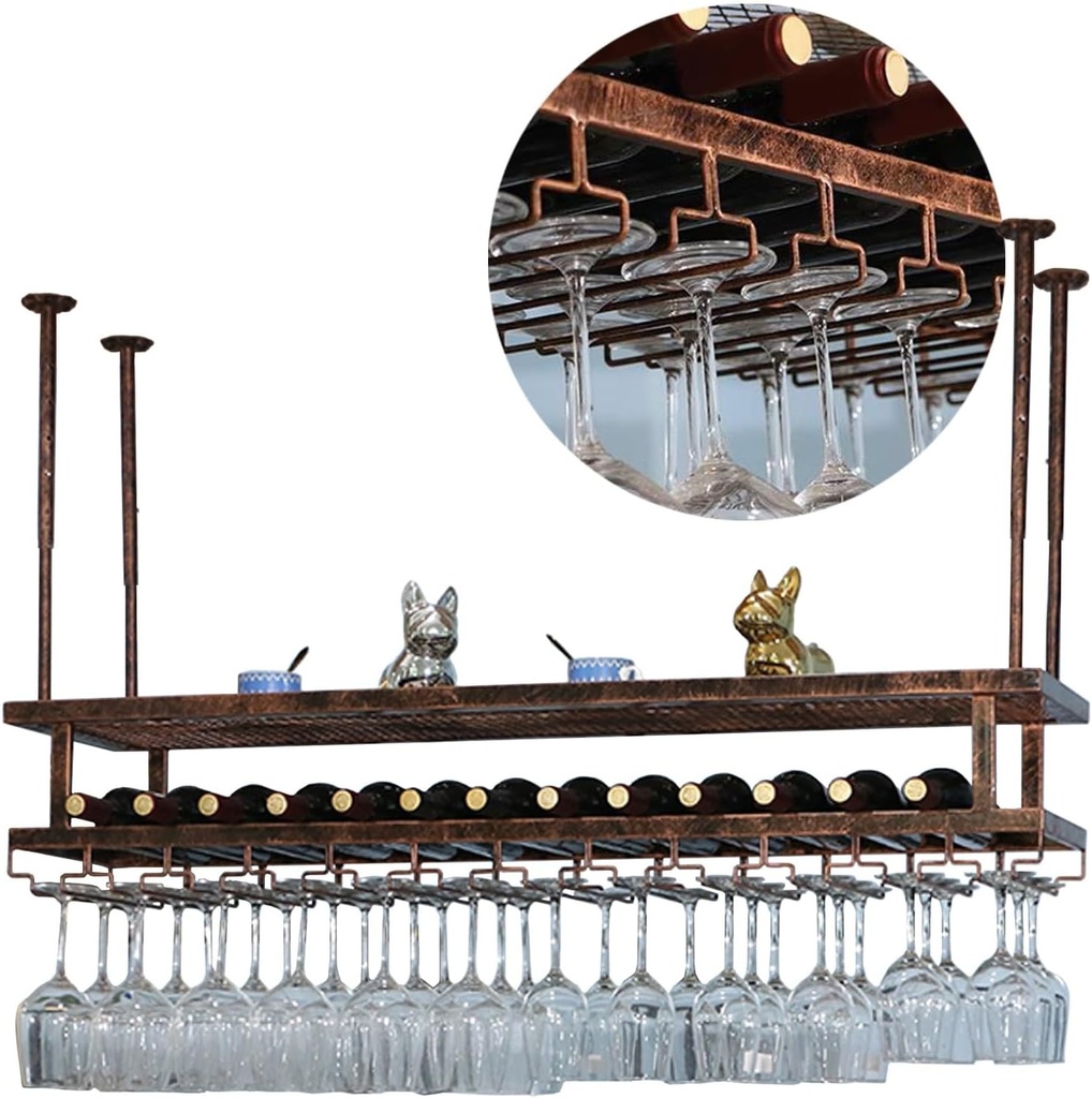 Wine Rack Wine Shelf Hanging Metal Wine Holder Adjustable Ceiling Wine Glass Holder Space Saving Wine and Glass Storage Display Shelf for Kitchen Bar Wine Cellar