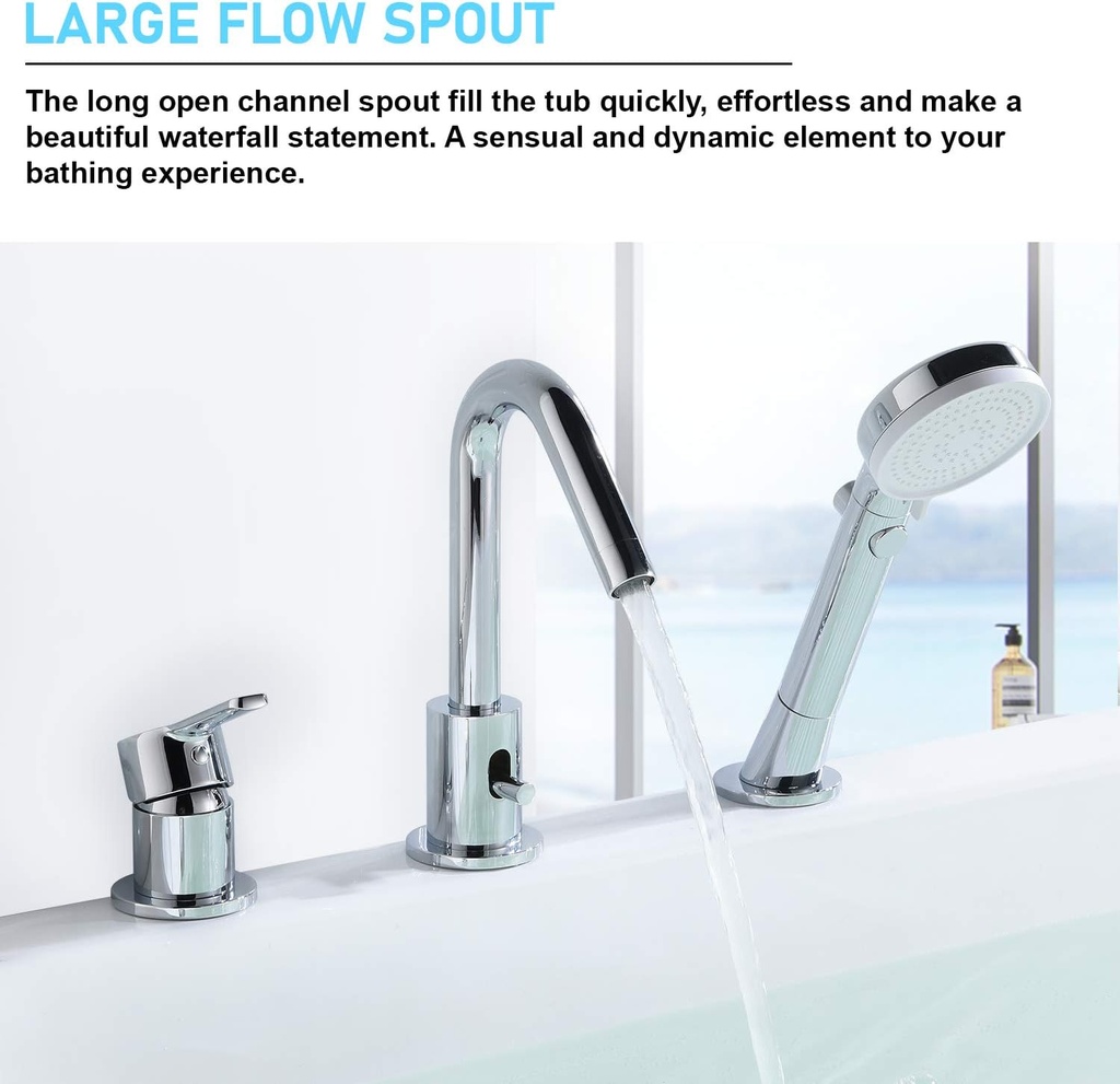 CREA Roman Tub Faucet Set - Chrome Bathtub Faucet with Hand Shower and Diverter