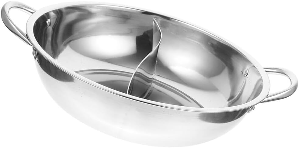 DOITOOL Shabu Hot Pot with Divider, Stainless Steel, 28cm, Silver, 7.05 lbs, Ceramic Finish, Hot Pot with Divider, 1 x Hotpot Pot, No Lid
