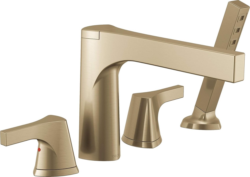 Delta Zura Roman Tub Faucet with Hand Shower, Brushed Gold Deck Mount Bathtub Faucet, Champagne Bronze T4768-CZ (Valve Not Included)