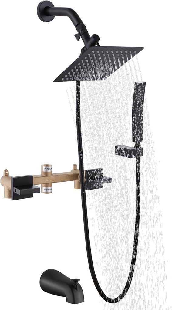 2 Handles Shower Faucet Set with Tub Spout Bathtub Shower Faucet Combo Set Shower System Complete Tub and Shower Trim Kit Matte Black