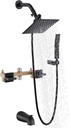 2 Handles Shower Faucet Set with Tub Spout Bathtub Shower Faucet Combo Set Shower System Complete Tub and Shower Trim Kit Matte Black