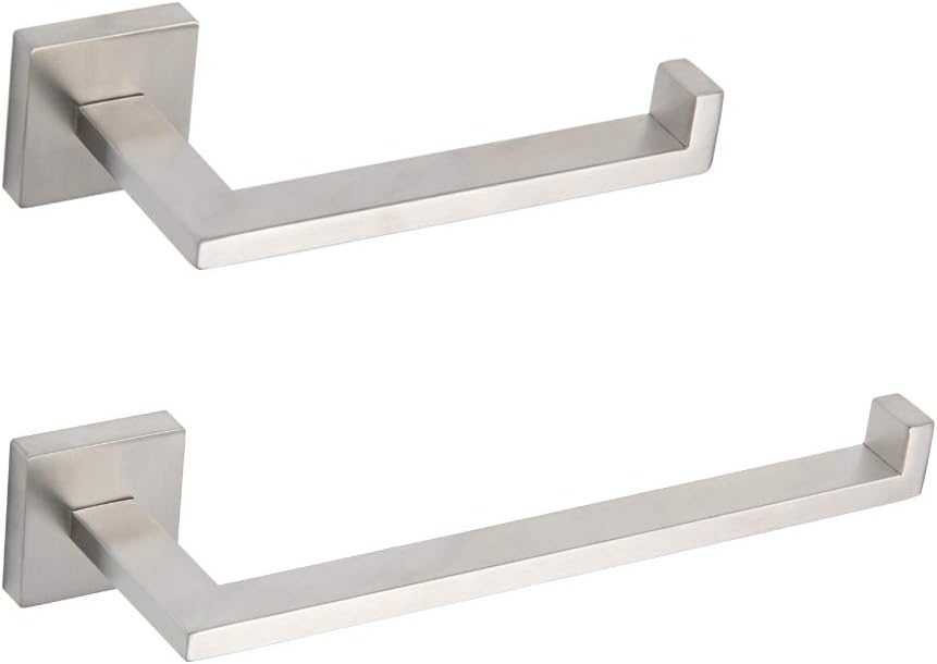 GERZWY Contemporary Stainless Steel Wall Mounted 2-Piece Bathroom Hardware Set - Towel Ring Toilet Paper Holder, Brushed Finish IG1856-2LS