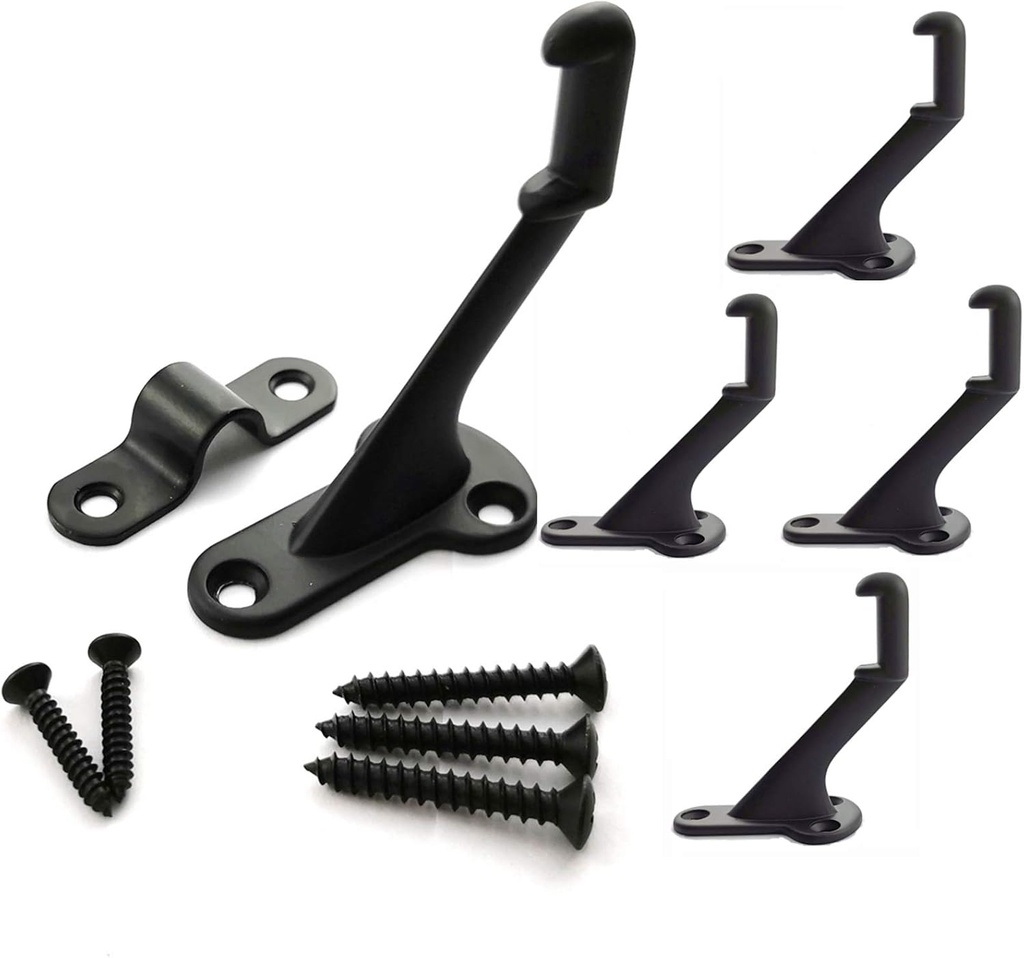Metal Stair Handrail Brackets with Mounting Plate and Screws- Satin Black-Set of 5