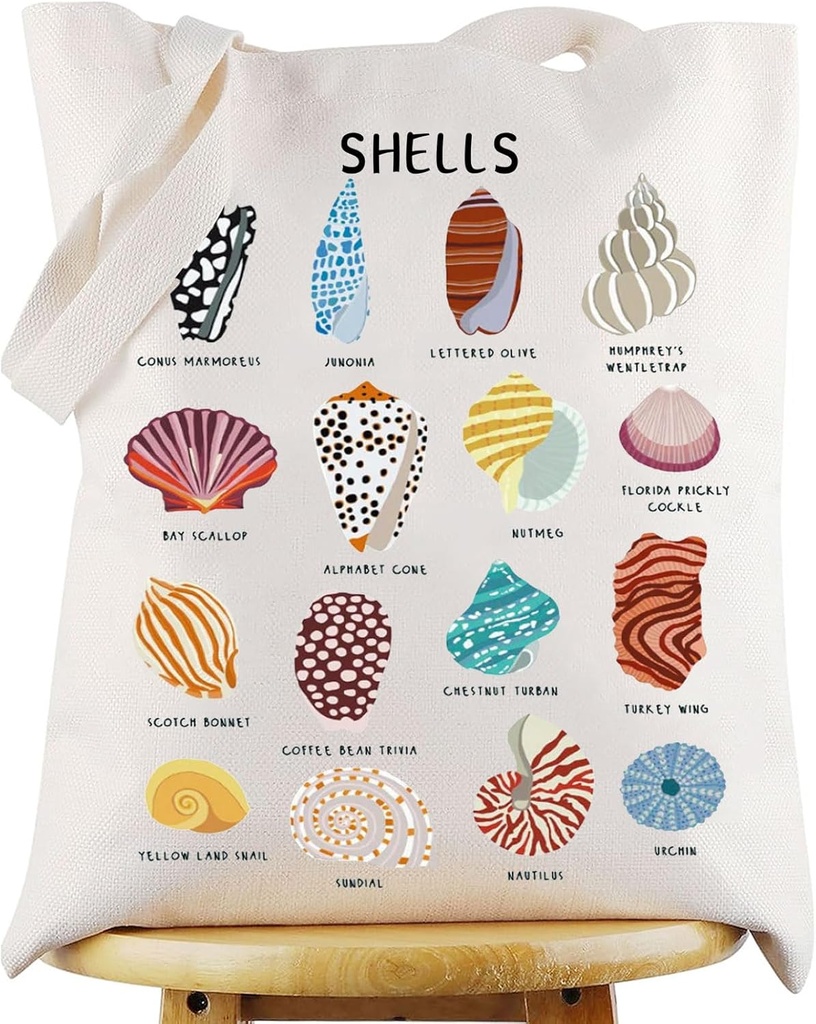 WZMPA Shells Lover Tote Bag Seashell Collectors Gift Beach Vacation Reusable Grocery Bag Seashell Species Merchandise