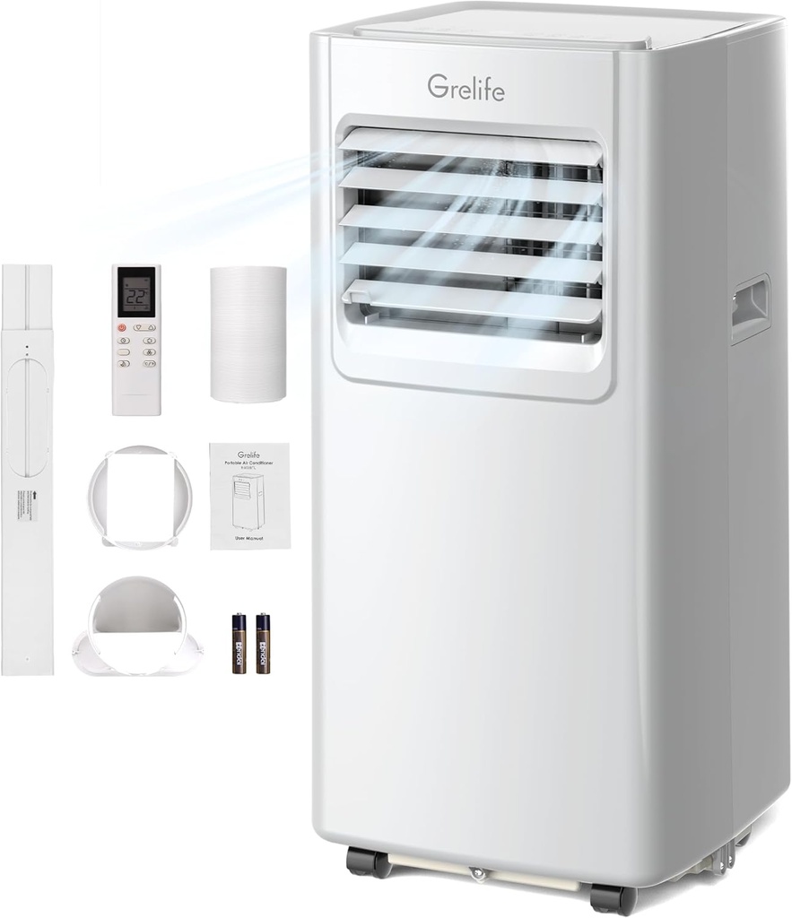 Grelife Portable Air Conditioners Fan Compact and Portable for Bedroom and Home Office Use Portable Air Conditioners,Smart Control,24Hrs Timer,Ultra-Quiet,LED Display