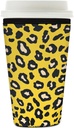 Yellow Leopard Skin Print Reusable Iced Coffee Sleeve Neoprene Insulated Drink Holder, Washable Anti-Slip Cold Cup Sleeve for Tumblers Bottles Glasses 26-28oz