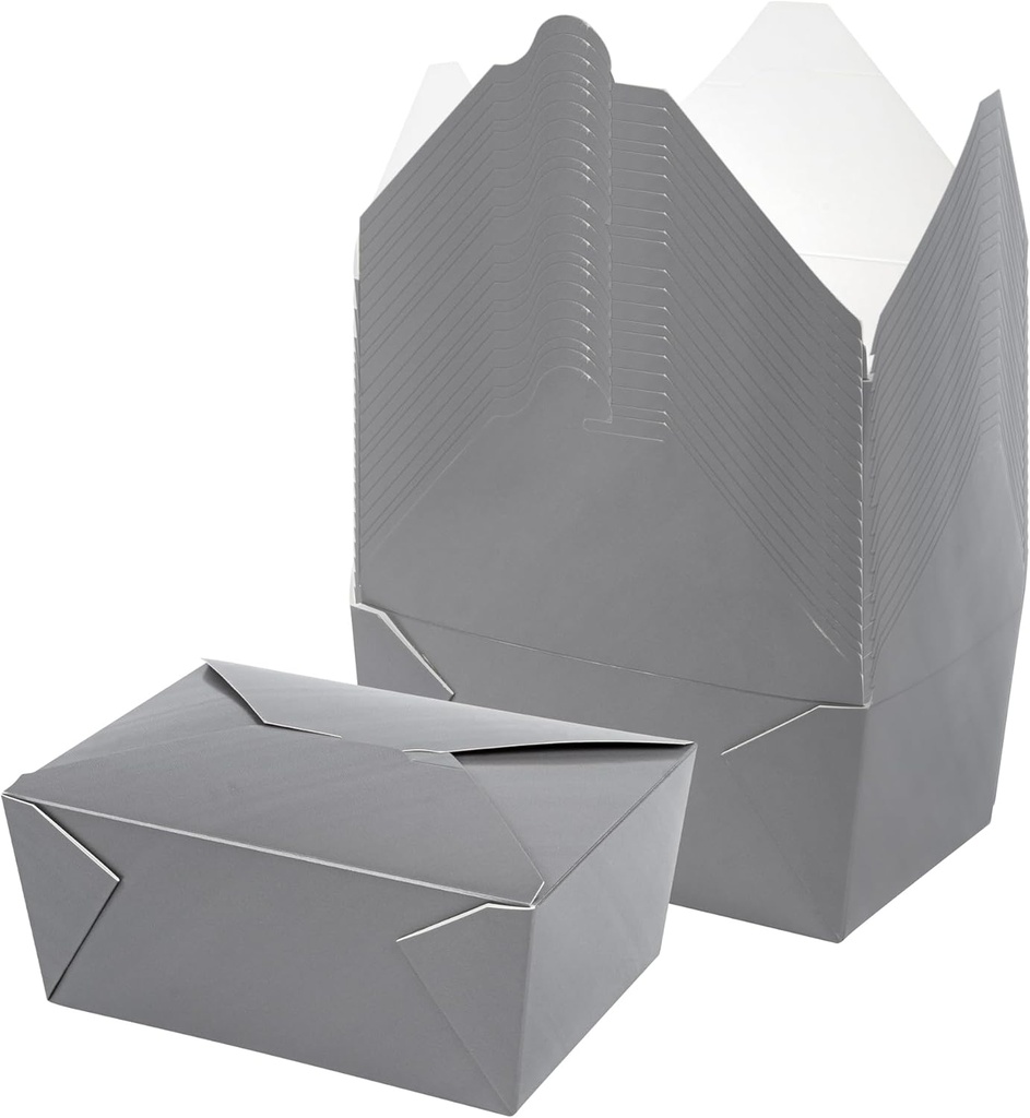 Restaurantware Bio Tek 98 Ounce Take Out Boxes 200 To Go Lunch Boxes - Tab-Lock Closure Heat-Tolerant Gray Paper Disposable Lunch Boxes Greaseproof For Hot And Cold Foods