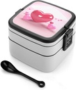 Heart Bento Box for Adults Double Layer Lunch Box with Spoon And Invisible Handle Microwave Dishwasher Safe Leak Proof Meal Prep Lunch Containers for Office Picnic