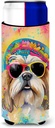 Caroline's Treasures Shih Tzu Hippie Dawg Hugger for Ultra Slim Cans Can Cooler Sleeve Hugger Machine Washable Drink Sleeve Hugger Collapsible Insulator Beverage Insulated Holder