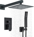 Shower Faucet Matte Black Shower System with 8 Inches Rain Shower Head and Handheld Spray Bathroom Luxury Rain Shower Faucet Set Complete Wall Mounted