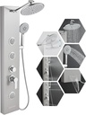 Shower Panel Tower System with Adjustable Shower Head, Self-Cleaning Shower Tower with 2-Setting Powerful Body Jets and 5-Function Handheld Shower, Shower Column Brushed Stainless Steel