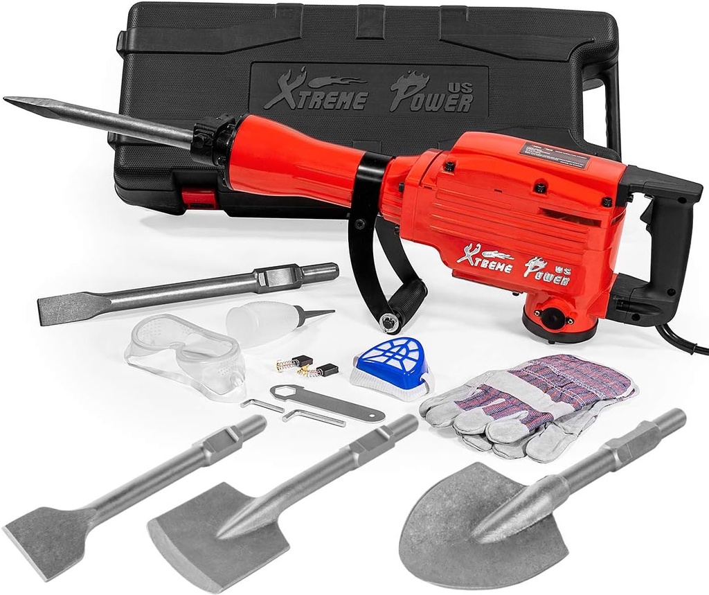 XtremepowerUS Pro-Series Electric Demolition Jack Hammer Concrete Breaker with (5pcs) Chisel Set (2200Watt / Full Set Bits)