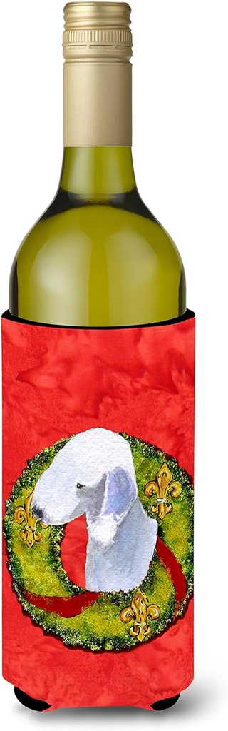 Caroline's Treasures SS4173LITERK Bedlington Terrier Cristmas Wreath Wine Bottle Hugger Bottle Cooler Sleeve Hugger Machine Washable Collapsible Insulator Beverage Insulated Holder