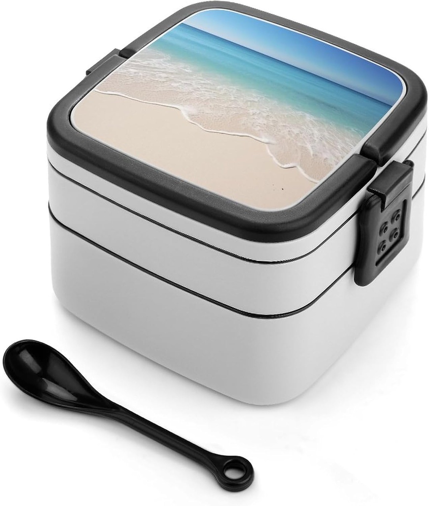 Bento Lunch Box for Women Lunch Containers for Adults Beach Clear Sea Sand Double Layered Lunchbox Large Capacity Bento Box with Cutlery for Work Picnic Camping Travel, style