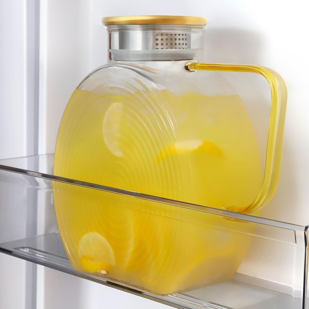 Glass Pitcher With Lid, 2.3 Liter 78 oz Glass Water Pitcher For Fridge, 0.60 Gallon Pitchers With Handle And Lid, Tea Jug Carafe Jar For Hot/Iced Water Milk Juice Coffee Fruit