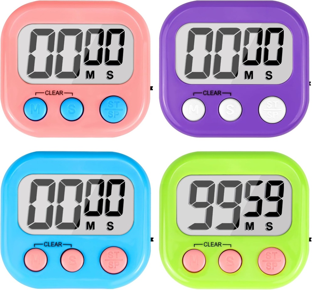 Digital Timer for Kids Teacher Supplies Classroom Timer for Study Learning Management Kitchen Work Exercise-4Pack Pink Blue Green Purple
