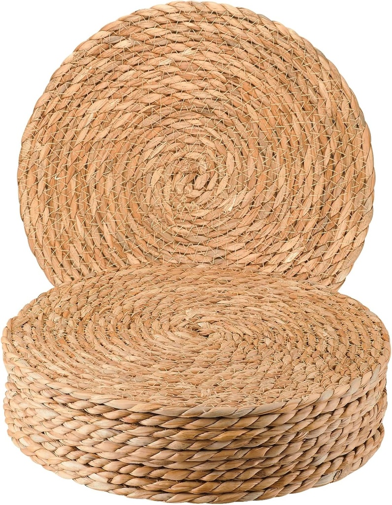 Round Woven Placemats 12 inch Set of 10 - Boho Rattan Placemats Natural Water Hyacinth Placemat, Farmhouse Weave Place Mats, Rustic Braided Wicker Table Mats for Dining Table,Home,Wedding