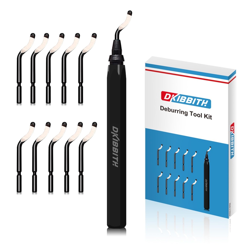 Deburring Tool Set 11 Pieces of High Speed Steel Rotary Burr Removal Blades, Ideal for Deburring Tool,1 Black Handle