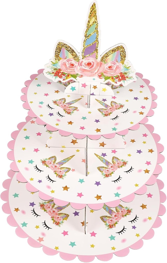PRETYZOOM 1pc Three-Layer Paper Cake Stand Cupcake Display Rack for Parties Weddings and Events for Desserts Snacks and Fruit Easy to Assemble Sturdy Design