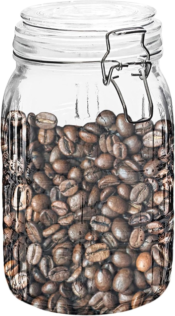 Stylesetter 303391-L Square Canister Glass Jar-50 oz w/Airtight Lid for Cookies, Candy, Coffee, Flour, Sugar, Rice, Pasta, Cereal & More, Large, Portland