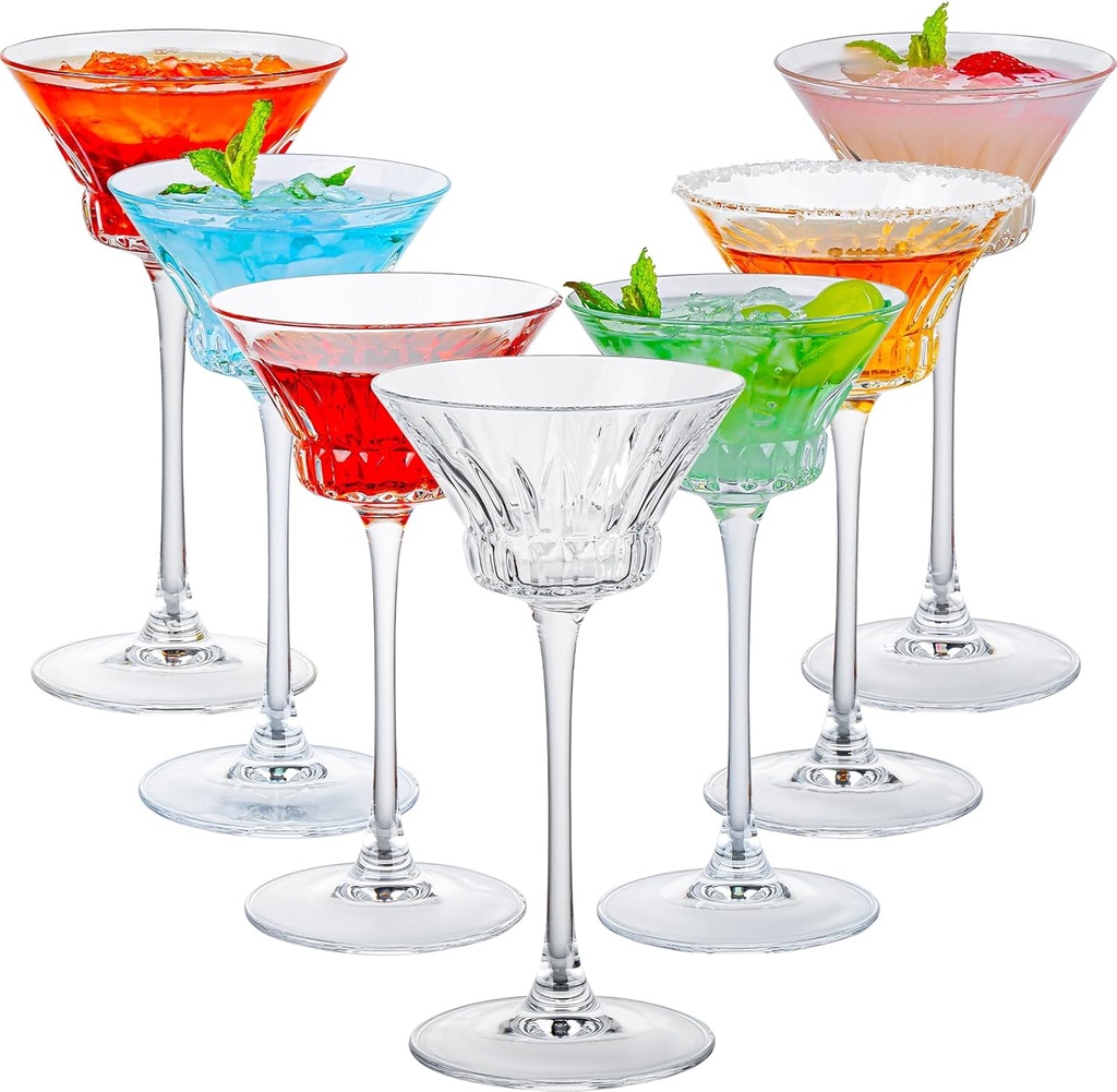 Stemmed Martini Glasses Set of 6, Premium Crystal Design Cocktail Cups 3.5 Oz, Vintage Coupe Glasses, Elegant Cocktail Glasses, Perfect For Parties, Gifts, Housewarming, Weddings, Aniversary