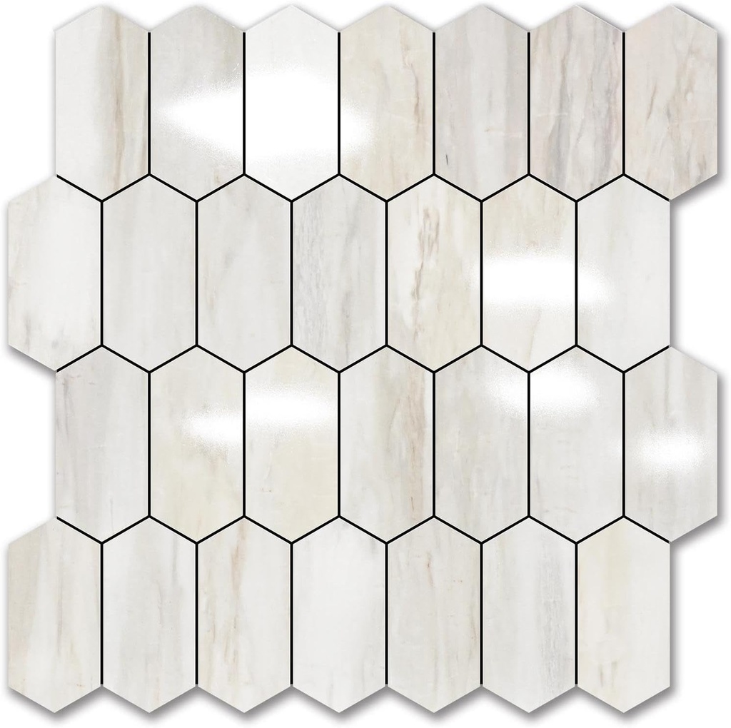 Vamos Tile Long Hexagon Peel and Stick Backsplash Tile - 10 Sheets Stick on Backsplash for Kitchen and Bathroom 12.4 x 12 Inch Glossy Wood Grain PVC Self Adhesive Mosaic Wall Tiles