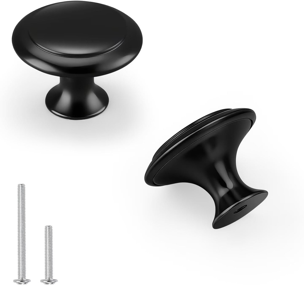 Probrico 10Pack Single Hole Black Cabinet Knobs Round T-Shaped Kitchen Cabinet Knobs with Zinc Alloy Base Dresser Drawer Pull Knob for Cabinets,Closets,Wardrobes,Cupboards