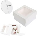 8 Inch Cake Boxes with Boards, Round Cake Drum White 1-Pack, Disposable Cake Container with Lid Tall Cake Carriers with Window, for Multi-Layer Cake, Donuts, Pies, Cookies, Wedding, Birthday, Party