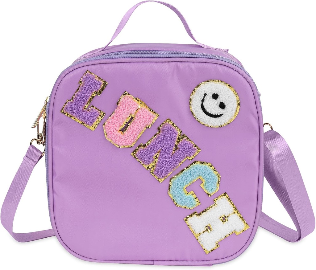 Linkidea Purple Cartoon Pattern Lunch Tote Bag for Kids, Portable Reusable Lunch Box Container Fits School, Picnic Use, Compatible with B.Box, Sunhanny, Pedeco, QQKO, Xgxn Lunch Box