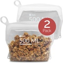 Reli. Reusable Silicone Bags (2 Pack) | Snack (500 ml), Clear | Silicone Bags for Food Storage | Small Reusable Food Storage for Meal Prep, Lunch Boxes | Leak-Proof, Dishwasher/Freezer Safe