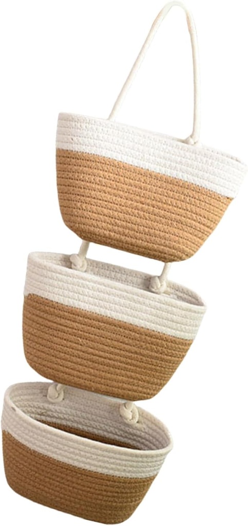 Cotton Rope Hanging Basket Organizers Functional 3 Tiered Cotton Rope Hanging Organizers Basket for Household Home Use