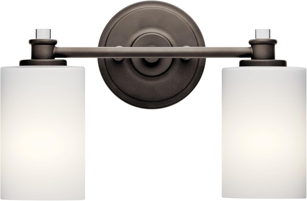 Kichler Joelson 14" 2 Light Vanity Light with Satin Etched Cased Opal and Clear Glass Accent Glass in Olde Bronze®