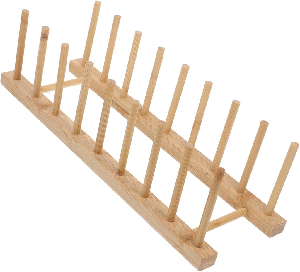 Small Dish Drying Rack Vertical Plate Holder Space-Saving Kitchen Organizer Bamboo Pot Lid Holder Drying Rack for Dishes